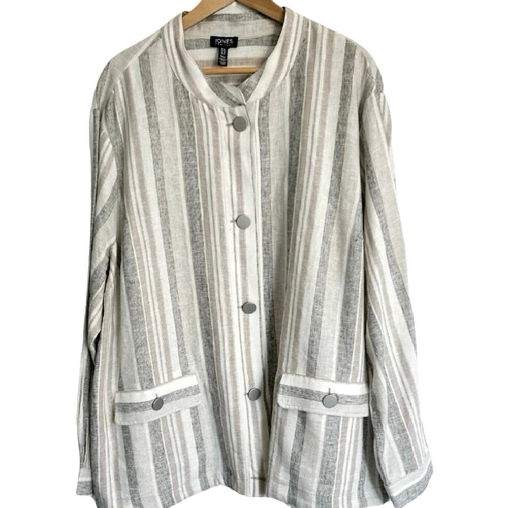 Linen Jacket, Neutral Gray & Beige, Minimalist Quiet Luxury, Jones New York, 5X